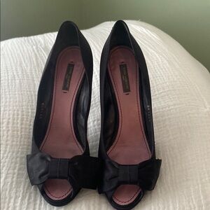 Louis Vuitton Black Bow Peep-Toe Heels